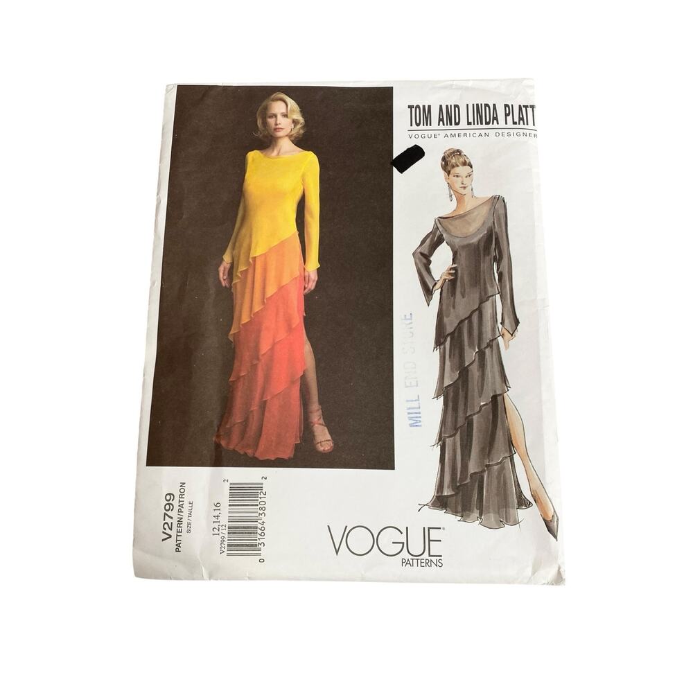 Vogue V2799 Tom Linda Platt Tiered Dress Gown Sewing Pattern 12 14 16 Uncut